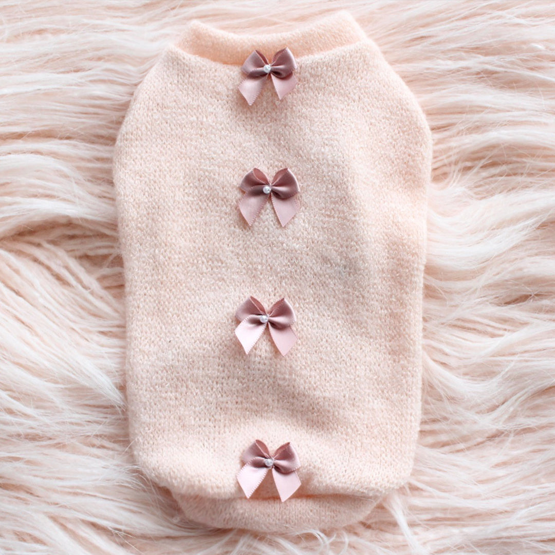 Dainty Bow Dog Sweater: Peach