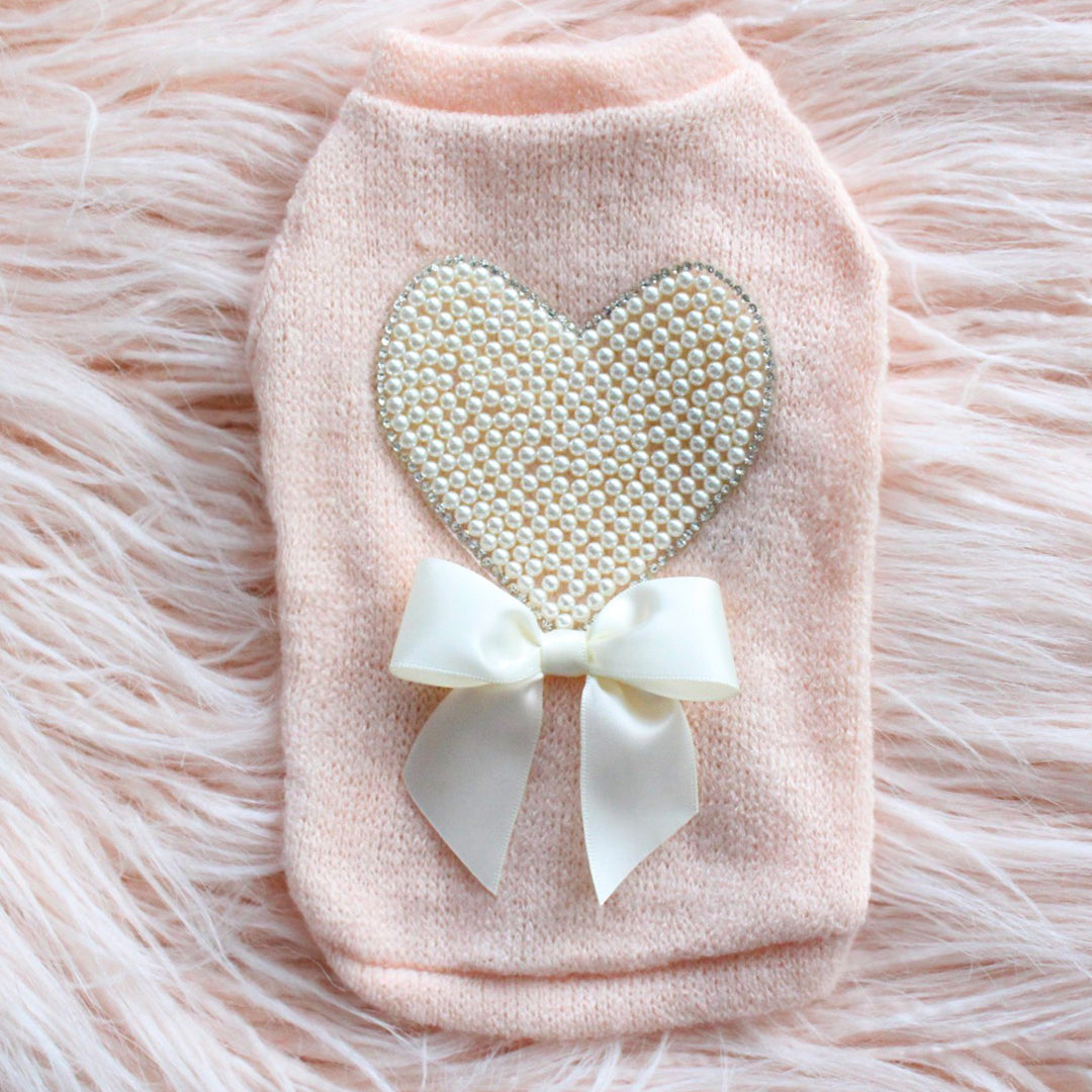 Pearl Heart Dog Sweater: Peach